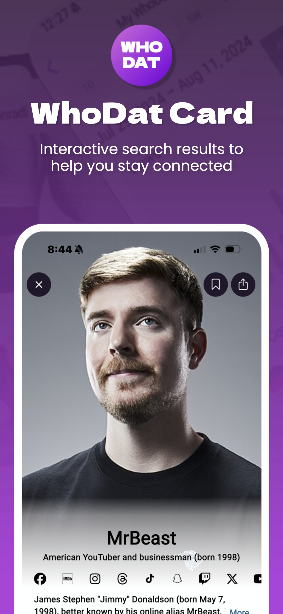 WhoDat Card Example Screenshot
